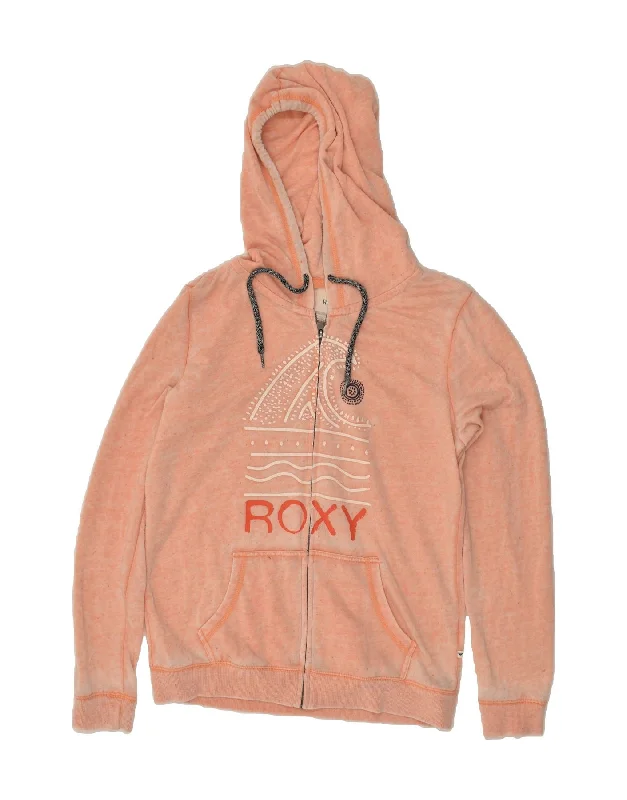 ROXY Womens Graphic Zip Hoodie Sweater UK 16 Large Orange