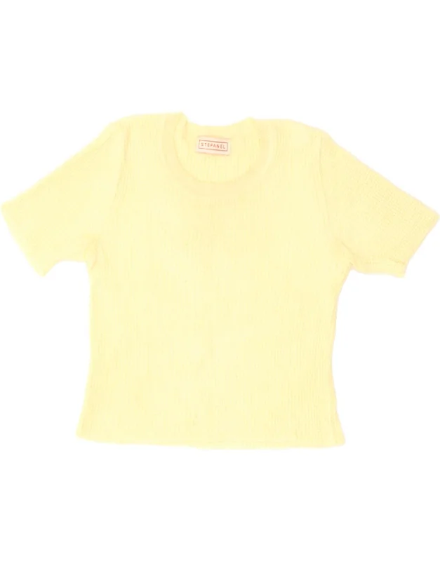 STEFANEL Womens Short Sleeve Crew Neck Jumper Sweater UK 12 Medium Yellow