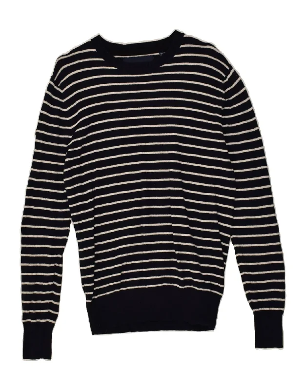 SUPERDRY Womens Crew Neck Jumper Sweater UK 12 Medium Navy Blue Striped