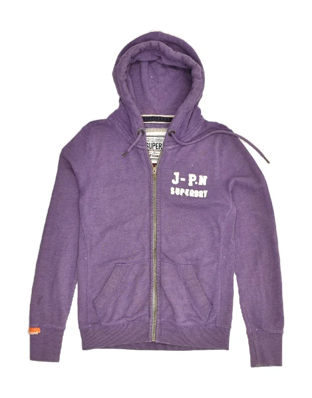 SUPERDRY Womens Graphic Zip Hoodie Sweater UK 12 Medium Purple Cotton