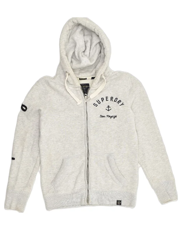 SUPERDRY Womens Graphic Zip Hoodie Sweater UK 14 Medium Grey Cotton Thin Thick Dense SUPERDRY Womens Graphic Zip Hoodie Sweater UK 14 Medium Grey Cotton Thin Thick Dense