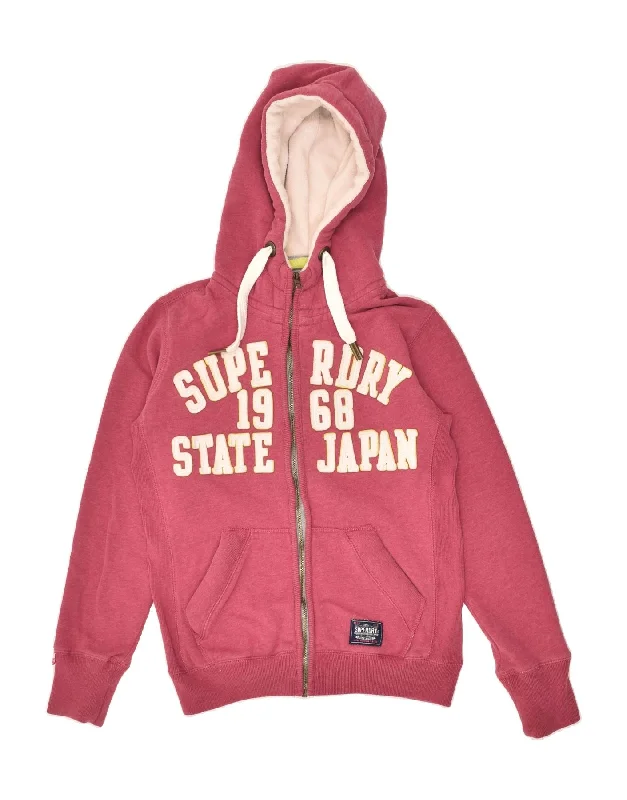 SUPERDRY Womens Oversized Graphic Zip Hoodie Sweater UK 10 Small Red