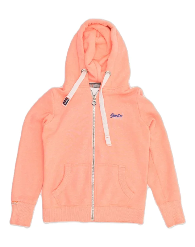 SUPERDRY Womens Zip Hoodie Sweater UK 10 Small Orange Flecked Polyester Chenille Brocade Lace SUPERDRY Womens Zip Hoodie Sweater UK 10 Small Orange Flecked Polyester Chenille Brocade Lace