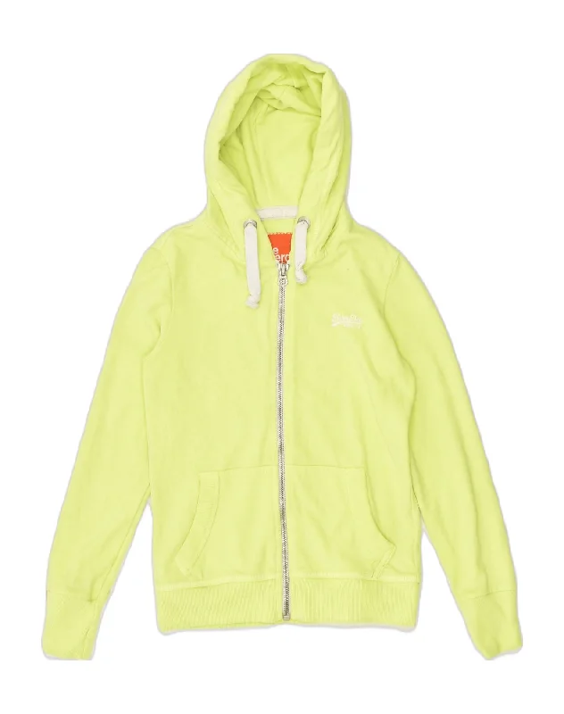 SUPERDRY Womens Zip Hoodie Sweater UK 6 XS Green Polyester Fitted Loose Oversized