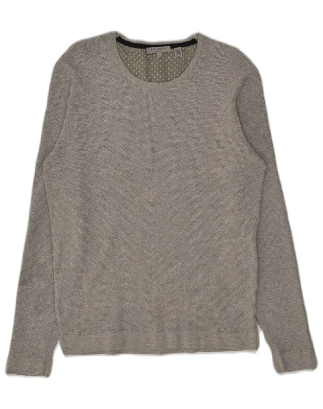 TED BAKER Womens Crew Neck Jumper Sweater Size 4 Large Grey Cotton High Neck Crew Neck V-Neck TED BAKER Womens Crew Neck Jumper Sweater Size 4 Large Grey Cotton High Neck Crew Neck V-Neck