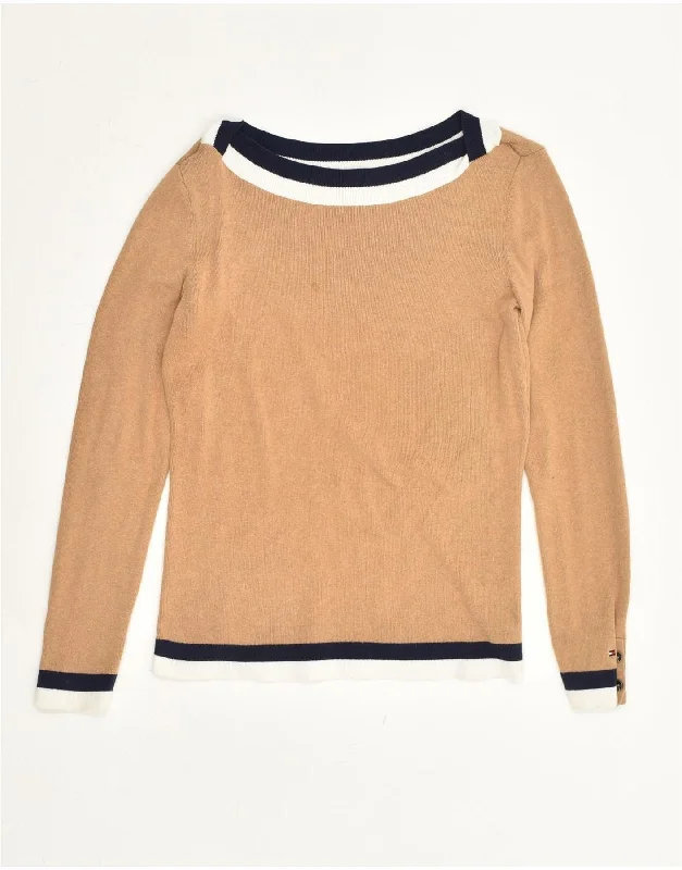 TOMMY HILFIGER Womens Boat Neck Jumper Sweater UK 10 Small Brown Cotton