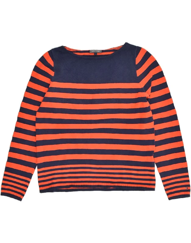 TOMMY HILFIGER Womens Boat Neck Jumper Sweater UK 10 Small Orange Striped