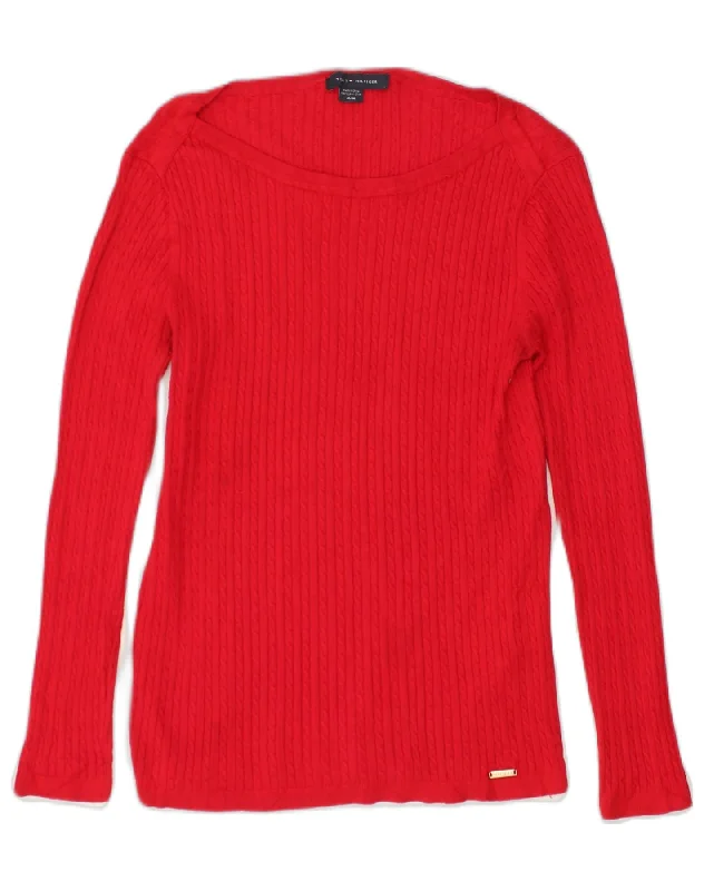 TOMMY HILFIGER Womens Boat Neck Jumper Sweater UK 14 Medium Red Viscose Zippered Buttoned Snapped TOMMY HILFIGER Womens Boat Neck Jumper Sweater UK 14 Medium Red Viscose Zippered Buttoned Snapped