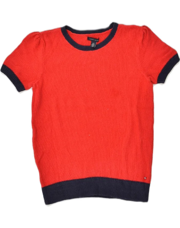 TOMMY HILFIGER Womens Crew Neck Jumper Sweater UK 14 Large Red Embroidered Appliqued Beaded TOMMY HILFIGER Womens Crew Neck Jumper Sweater UK 14 Large Red Embroidered Appliqued Beaded