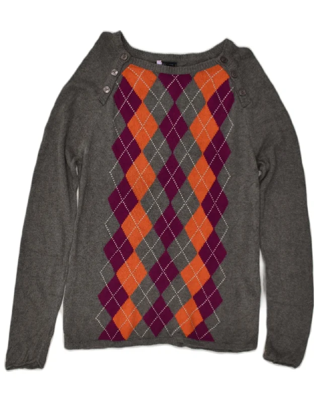 TOMMY HILFIGER Womens Crew Neck Jumper Sweater UK 16 Large Grey Stretchy Elastic Breathable