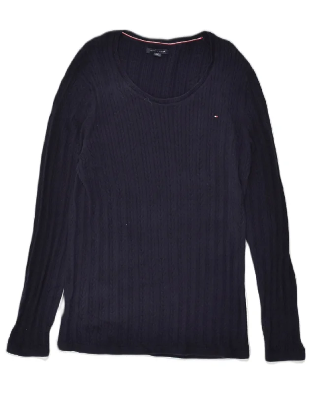 TOMMY HILFIGER Womens Crew Neck Jumper Sweater UK 16 Large Navy Blue Embroidered Appliqued Beaded