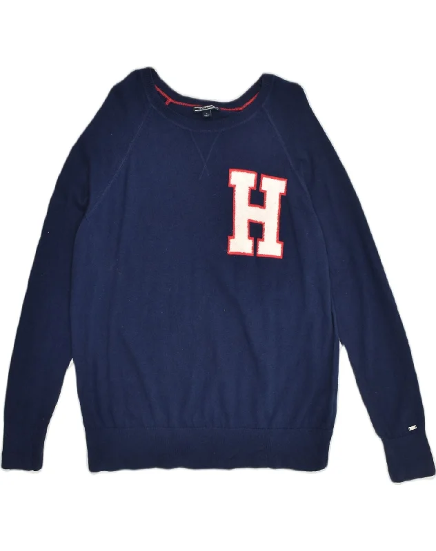 TOMMY HILFIGER Womens Graphic Boat Neck Jumper Sweater UK 14 Medium Blue Ribbed Striped Patterned TOMMY HILFIGER Womens Graphic Boat Neck Jumper Sweater UK 14 Medium Blue Ribbed Striped Patterned