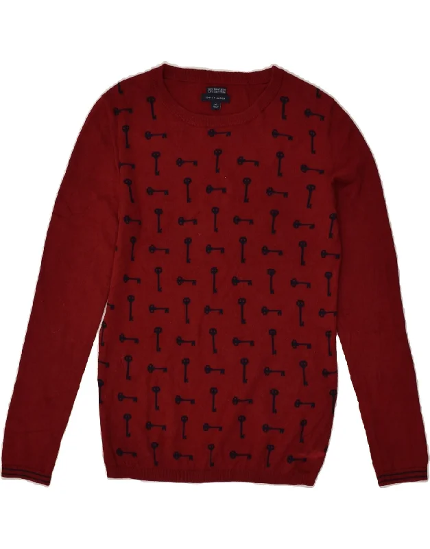 TOMMY HILFIGER Womens Graphic Crew Neck Jumper Sweater UK 10 Small Red