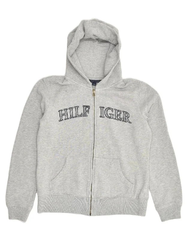 TOMMY HILFIGER Womens Graphic Zip Hoodie Sweater UK 10 Small Grey Cotton