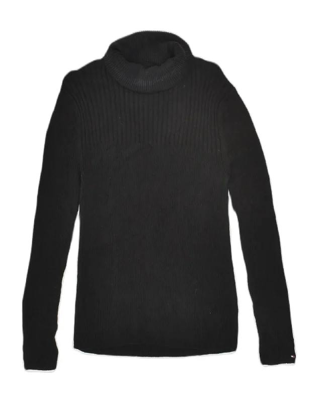 TOMMY HILFIGER Womens Roll Neck Jumper Sweater UK 12 Medium Black Herringbone Houndstooth Plaid TOMMY HILFIGER Womens Roll Neck Jumper Sweater UK 12 Medium Black Herringbone Houndstooth Plaid