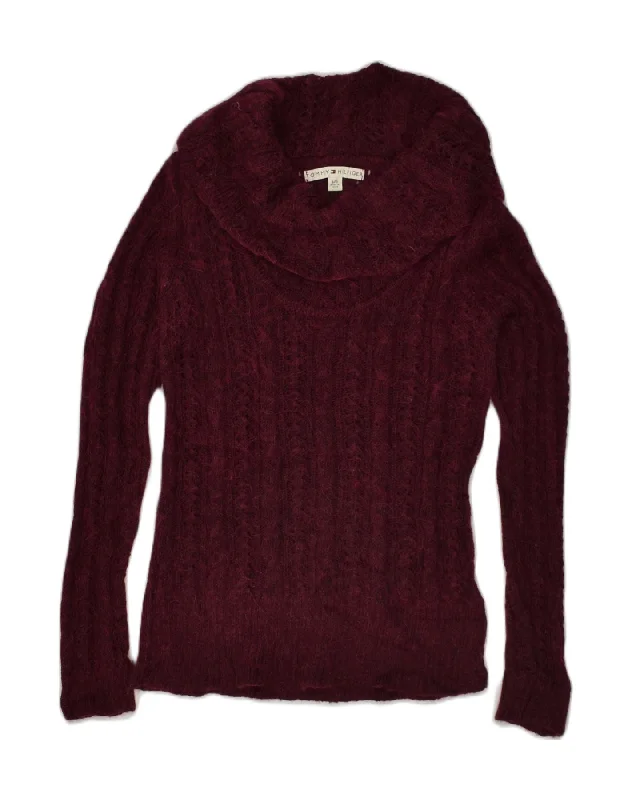 TOMMY HILFIGER Womens Roll Neck Jumper Sweater UK 14 Large Burgundy