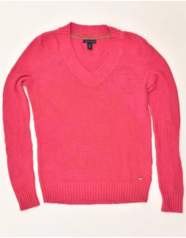 TOMMY HILFIGER Womens V-Neck Jumper Sweater UK 10 Small Pink Cotton Sequined Glittery Shiny TOMMY HILFIGER Womens V-Neck Jumper Sweater UK 10 Small Pink Cotton Sequined Glittery Shiny