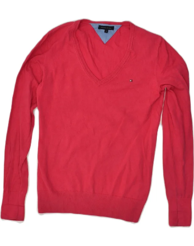 TOMMY HILFIGER Womens V-Neck Jumper Sweater UK 10 Small Red Cotton Lace Blend Ribbed Blend Corduroy Blend TOMMY HILFIGER Womens V-Neck Jumper Sweater UK 10 Small Red Cotton Lace Blend Ribbed Blend Corduroy Blend