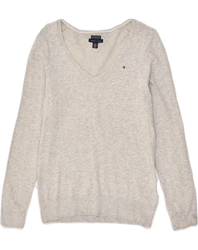 TOMMY HILFIGER Womens V-Neck Jumper Sweater UK 12 Medium Grey Cotton Wool Sweater Cotton Sweater Cashmere Sweater
