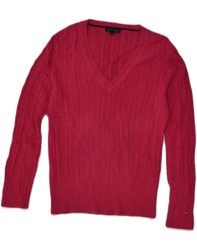 TOMMY HILFIGER Womens V-Neck Jumper Sweater UK 14 Large Red Cotton Cashmere Blend Cotton Blend Poly Blend TOMMY HILFIGER Womens V-Neck Jumper Sweater UK 14 Large Red Cotton Cashmere Blend Cotton Blend Poly Blend