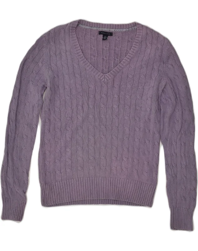 TOMMY HILFIGER Womens V-Neck Jumper Sweater UK 14 Medium Purple Cotton Spandex Blend Rayon Blend Denim Blend TOMMY HILFIGER Womens V-Neck Jumper Sweater UK 14 Medium Purple Cotton Spandex Blend Rayon Blend Denim Blend