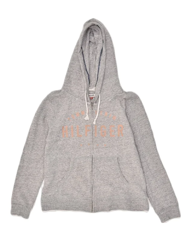TOMMY HILFIGER Womens Zip Hoodie Sweater UK 12 Medium Grey Cotton Turtle Neck Boat Neck Asymmetrical Neck TOMMY HILFIGER Womens Zip Hoodie Sweater UK 12 Medium Grey Cotton Turtle Neck Boat Neck Asymmetrical Neck