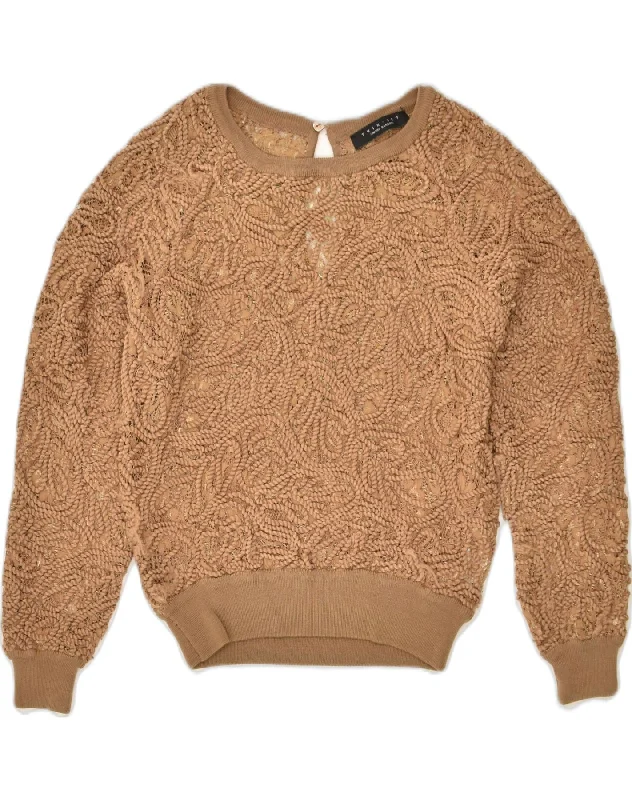 TWIN-SET Womens See Through Crew Neck Jumper Sweater UK 6 XS Brown Wool Cashmere Blend Cotton Blend Poly Blend TWIN-SET Womens See Through Crew Neck Jumper Sweater UK 6 XS Brown Wool Cashmere Blend Cotton Blend Poly Blend