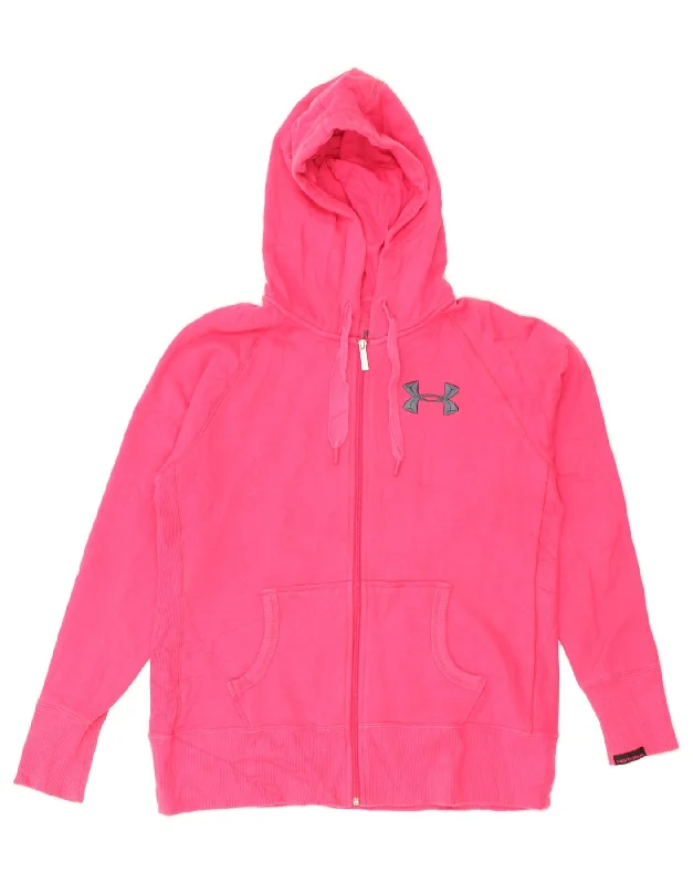 UNDER ARMOUR Womens Zip Hoodie Sweater UK 14 Medium Pink Cotton