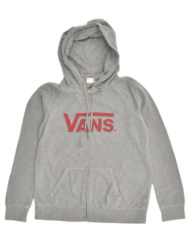 VANS Womens Graphic Zip Hoodie Sweater UK 10 Small Grey Cotton