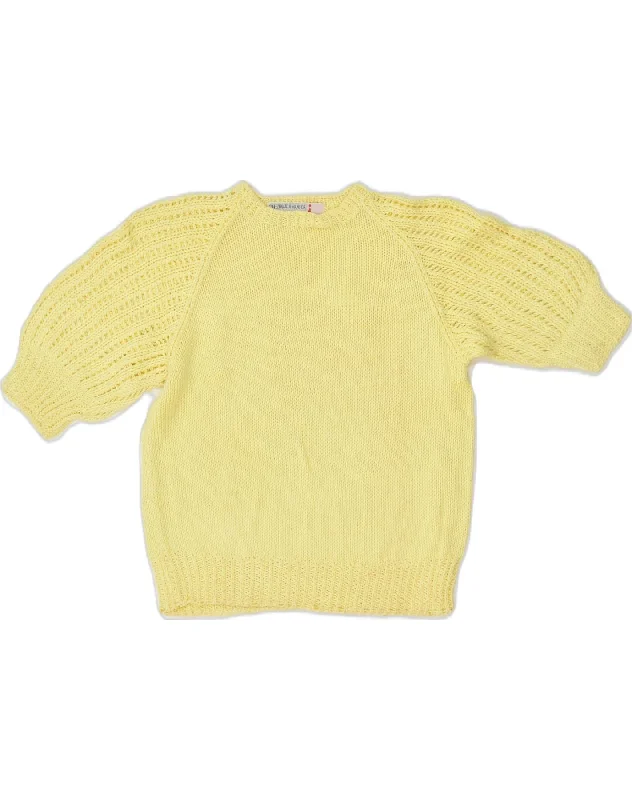 VINTAGE Womens 1/2 Sleeve Crew Neck Jumper Sweater UK 12 Medium Yellow Long Sweater Short Sweater Cropped Sweater VINTAGE Womens 1/2 Sleeve Crew Neck Jumper Sweater UK 12 Medium Yellow Long Sweater Short Sweater Cropped Sweater