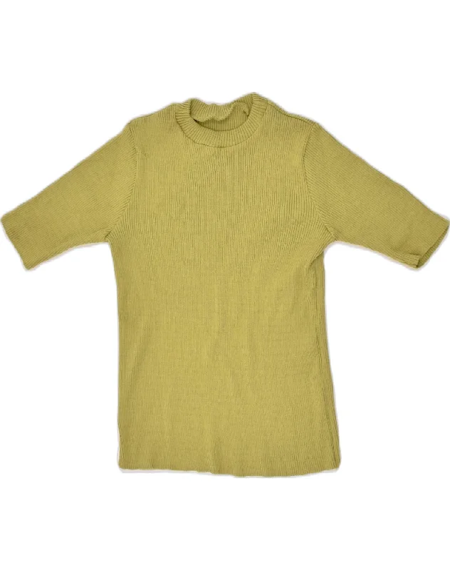 VINTAGE Womens 1/2 Sleeve Crew Neck Jumper Sweater UK 8 Small Green Neon Metallic Matte