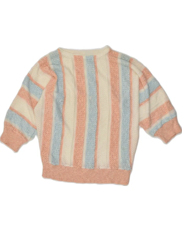VINTAGE Womens 3/4 Sleeve Boat Neck Jumper Sweater UK 16 Large Beige Solid Print Embellished VINTAGE Womens 3/4 Sleeve Boat Neck Jumper Sweater UK 16 Large Beige Solid Print Embellished