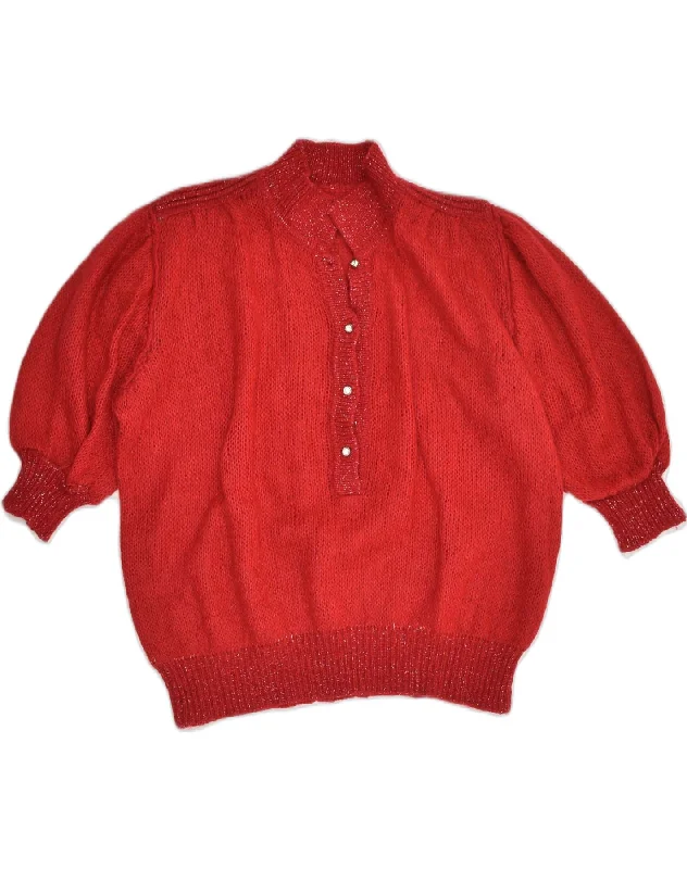 VINTAGE Womens 3/4 Sleeve Polo Neck Jumper Sweater UK 16 Large Red Plaid Sweater Polka Dot Checkered VINTAGE Womens 3/4 Sleeve Polo Neck Jumper Sweater UK 16 Large Red Plaid Sweater Polka Dot Checkered