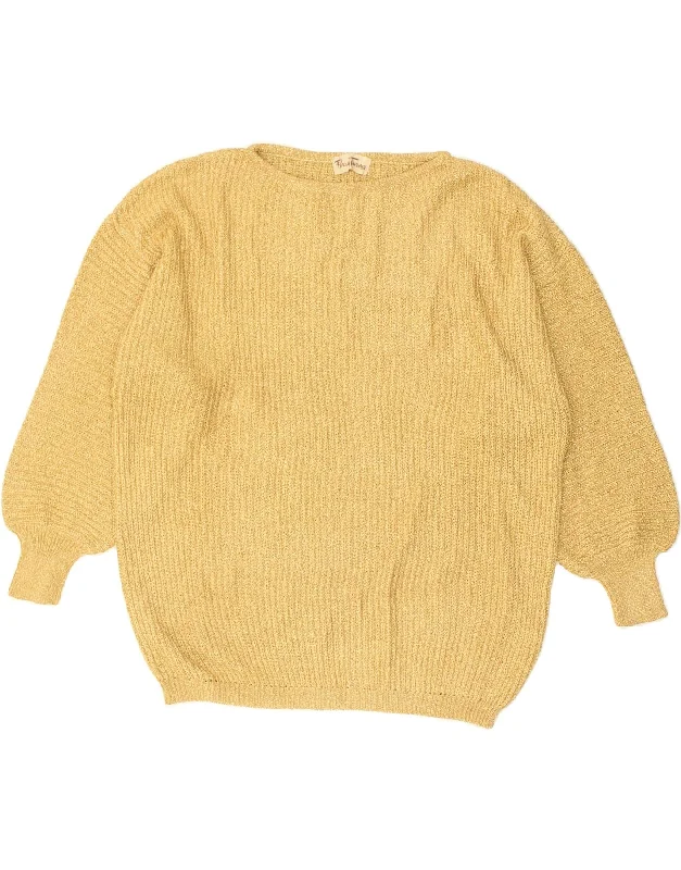 VINTAGE Womens Boat Neck Jumper Sweater IT 48 XL Yellow Acrylic