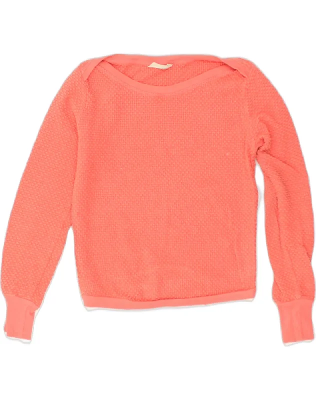 VINTAGE Womens Boat Neck Jumper Sweater UK 12 Medium Pink Cotton Fleece Sweater Nylon Polyester VINTAGE Womens Boat Neck Jumper Sweater UK 12 Medium Pink Cotton Fleece Sweater Nylon Polyester