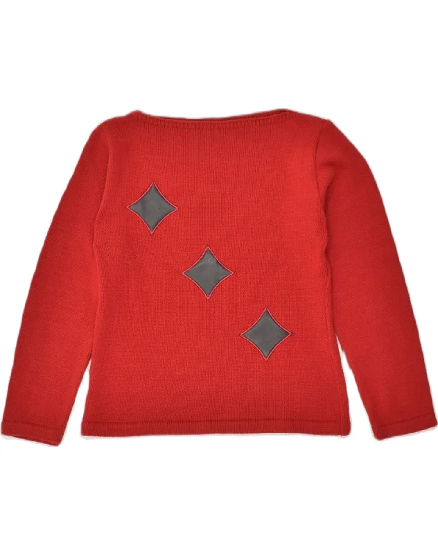 VINTAGE Womens Boat Neck Jumper Sweater UK 12 Medium Red Argyle/Diamond Wool Fabric Cashmere Fabric Tweed Fabric VINTAGE Womens Boat Neck Jumper Sweater UK 12 Medium Red Argyle/Diamond Wool Fabric Cashmere Fabric Tweed Fabric