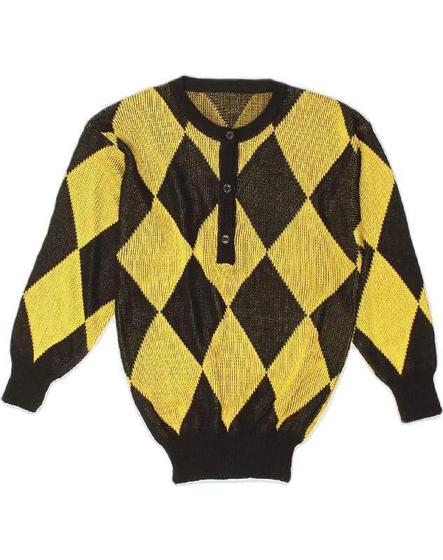 VINTAGE Womens Button Neck Jumper Sweater UK 14 Medium Yellow Stretchy Elastic Breathable VINTAGE Womens Button Neck Jumper Sweater UK 14 Medium Yellow Stretchy Elastic Breathable
