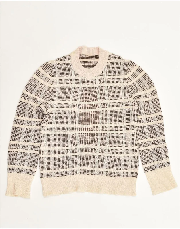 VINTAGE Womens Crew Neck Jumper Sweater UK 10 Small Beige Check Jersey Fabric Tulle Fabric Batik Fabric VINTAGE Womens Crew Neck Jumper Sweater UK 10 Small Beige Check Jersey Fabric Tulle Fabric Batik Fabric