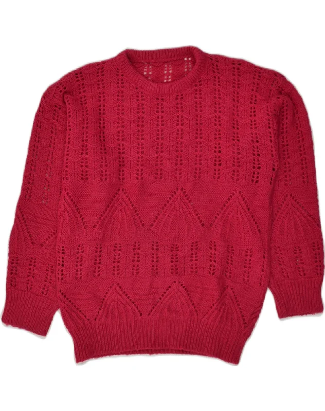 VINTAGE Womens Crew Neck Jumper Sweater UK 12 Medium Red Thin Thick Dense