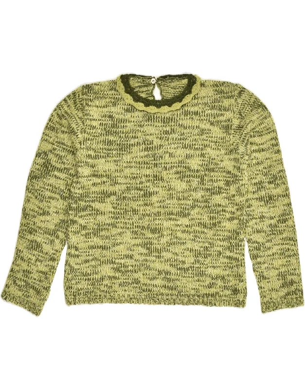 VINTAGE Womens Crew Neck Jumper Sweater UK 14 Medium Green Flecked Wool