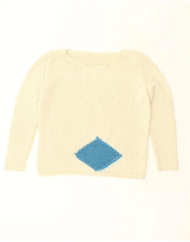 VINTAGE Womens Crew Neck Jumper Sweater UK 16 Large Beige Geometric Mesh Sweater Canvas Denim VINTAGE Womens Crew Neck Jumper Sweater UK 16 Large Beige Geometric Mesh Sweater Canvas Denim