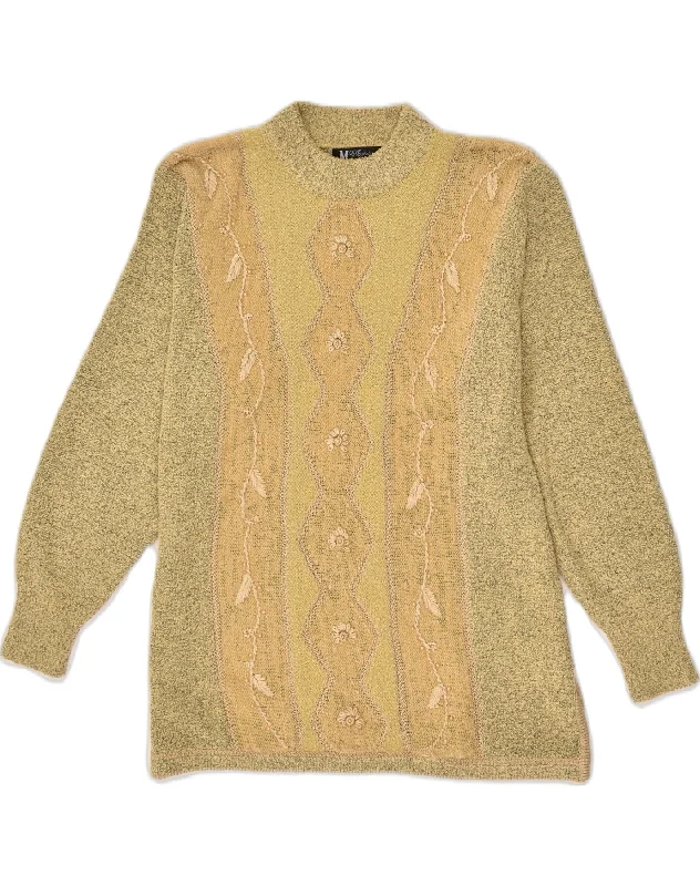VINTAGE Womens Crew Neck Jumper Sweater UK 18 XL Beige Flecked Acrylic Bright Pastel Dark