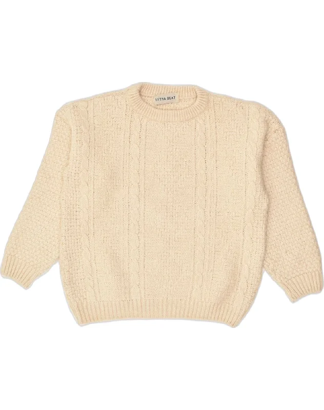 VINTAGE Womens Crew Neck Jumper Sweater UK 22 3XL Beige Wool Soft Cozy Warm