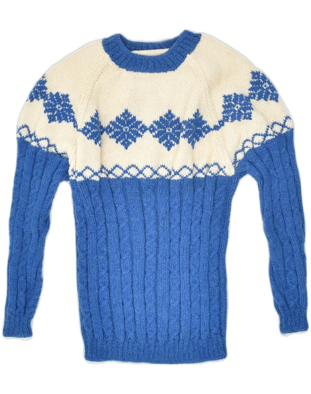 VINTAGE Womens Crew Neck Jumper Sweater UK 8 Small Blue Fair Isle Boxy Sweater Fitted Sweater A-Line VINTAGE Womens Crew Neck Jumper Sweater UK 8 Small Blue Fair Isle Boxy Sweater Fitted Sweater A-Line