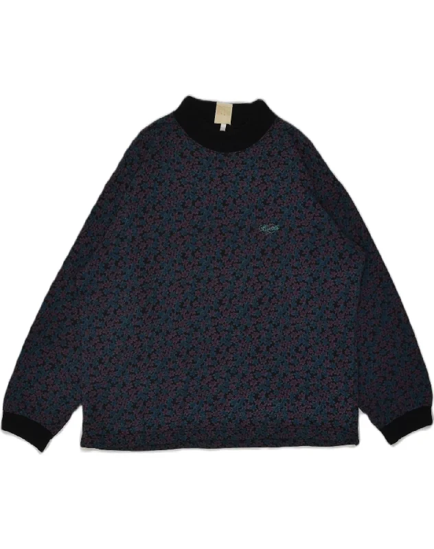 VINTAGE Womens Loose Fit Crew Neck Jumper Sweater UK 16 Medium Blue Floral Knit Fabric Woven Fabric Fleece Fabric VINTAGE Womens Loose Fit Crew Neck Jumper Sweater UK 16 Medium Blue Floral Knit Fabric Woven Fabric Fleece Fabric