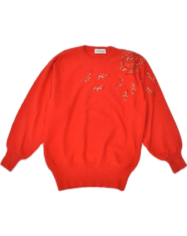 VINTAGE Womens Oversized Crew Neck Jumper Sweater UK 10 Small Red Angora