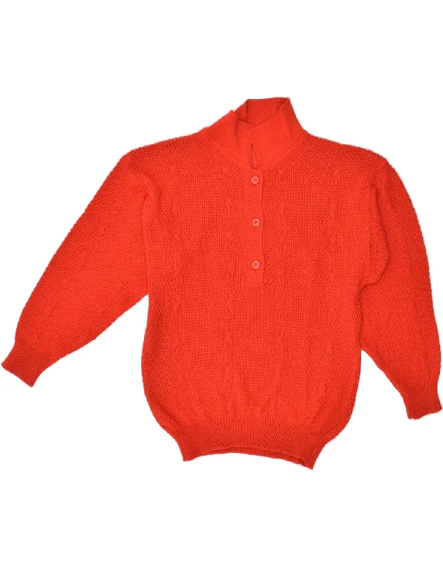 VINTAGE Womens Polo Neck Jumper Sweater IT 42 Medium Red Polyacrylic