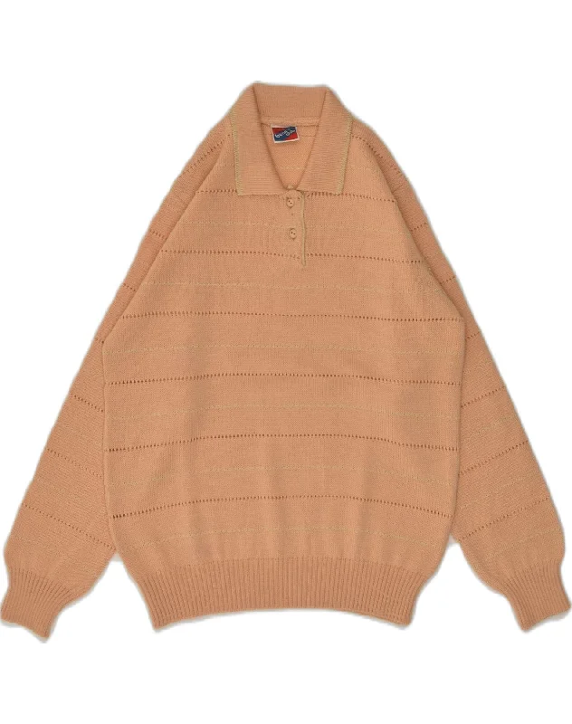 VINTAGE Womens Polo Neck Jumper Sweater UK 12 Medium Orange Pinstripe Modern Contemporary Chic VINTAGE Womens Polo Neck Jumper Sweater UK 12 Medium Orange Pinstripe Modern Contemporary Chic