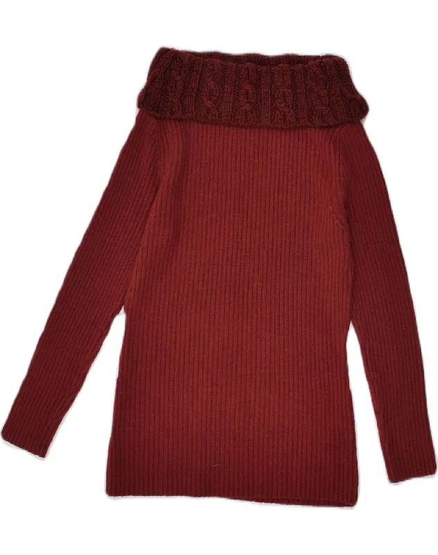 VINTAGE Womens Roll Neck Jumper Sweater IT 48 XL Red Mesh Sweater Canvas Denim