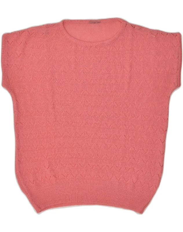 VINTAGE Womens Short Sleeve Crew Neck Jumper Sweater UK 16 Large Pink Collared Crew Neck Turtle Neck VINTAGE Womens Short Sleeve Crew Neck Jumper Sweater UK 16 Large Pink Collared Crew Neck Turtle Neck